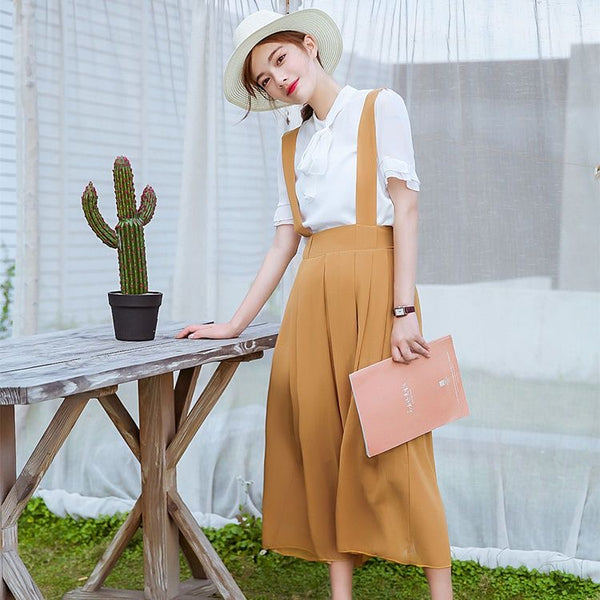 Korean Pure Color  Suspender Skirt