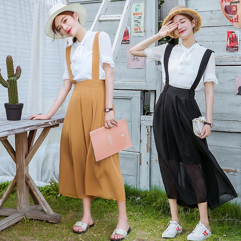 Korean Pure Color  Suspender Skirt