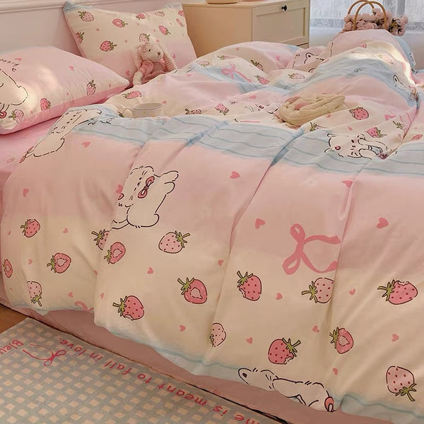 Cute Strawberry Cat Bedding Set