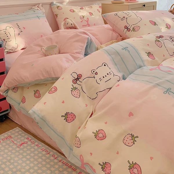 Cute Strawberry Cat Bedding Set