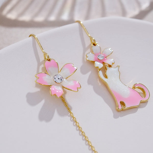 Sakura And Cat Earrings