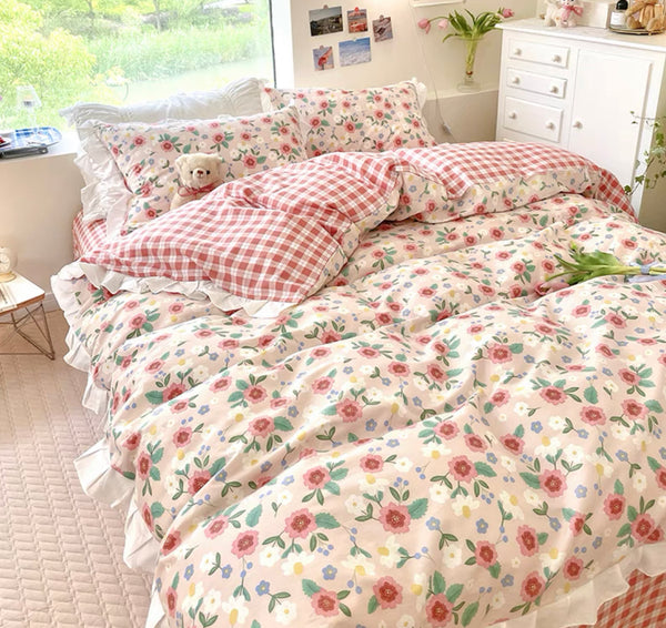 Plaid Flower Bedding Set