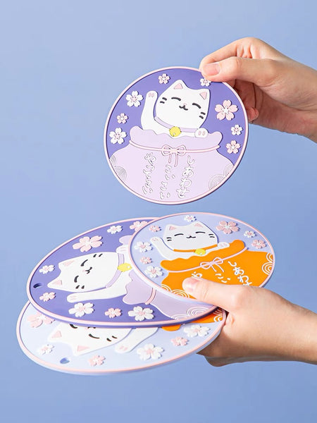 Sakura Cat Cup Mat