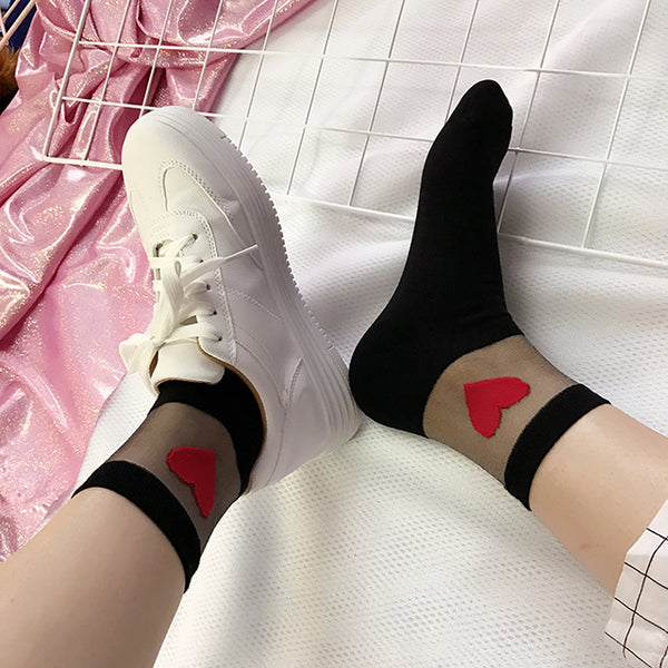 Gauze Splicing Love Heart Socks