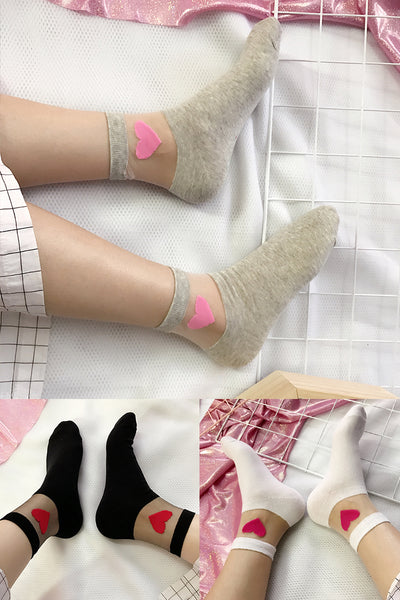 Gauze Splicing Love Heart Socks