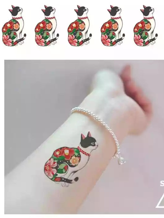 Flower Cat Tattoo Sticker