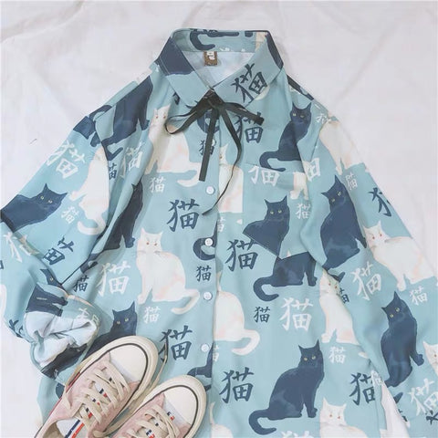 Kawaii Cats Printed Shirt