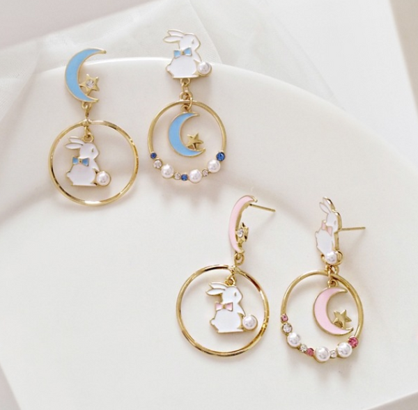 Rabbit And Moon Earrings