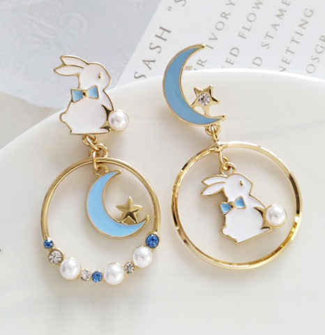 Rabbit And Moon Earrings