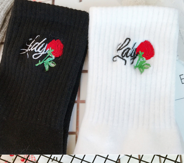 Rose Embroidery Socks