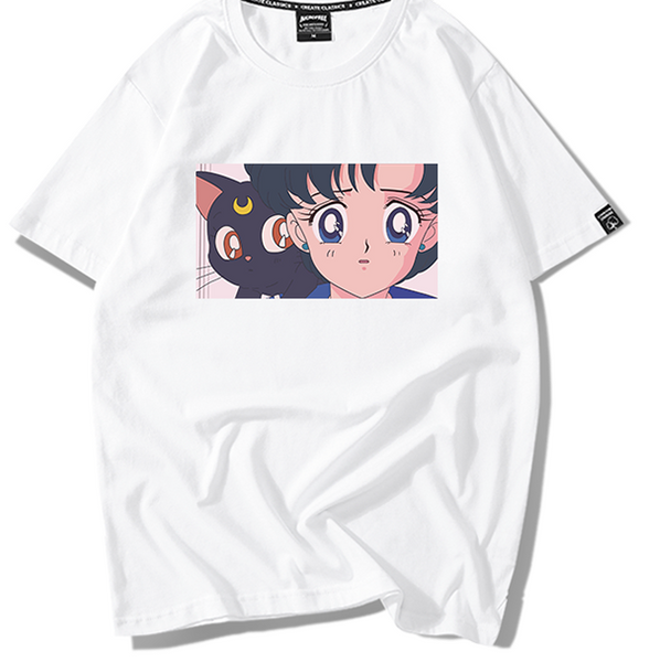 Girl And Cat Printed T-Shirt