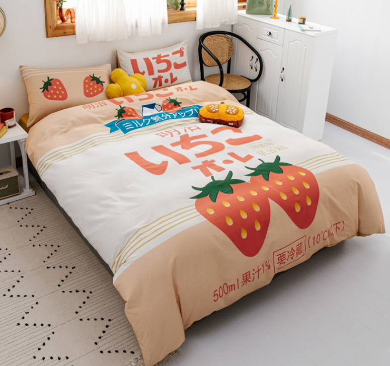Cute Strawberry Milk Bedding Set