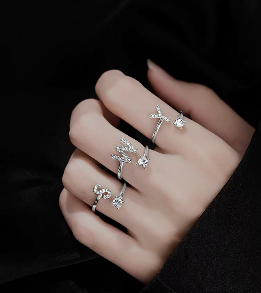 Buy Ailiessy Rhinestone Open Letter Rings Initial Crystal Letter Adjustable  Index Finger Rings for Women Girls Fashion Jewelry, Alloy,Gold,Silver at  Amazon.in