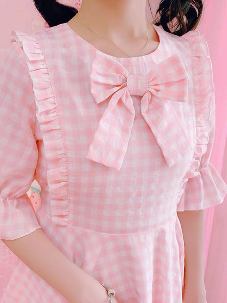 Cute Plaid Bowknot Dress