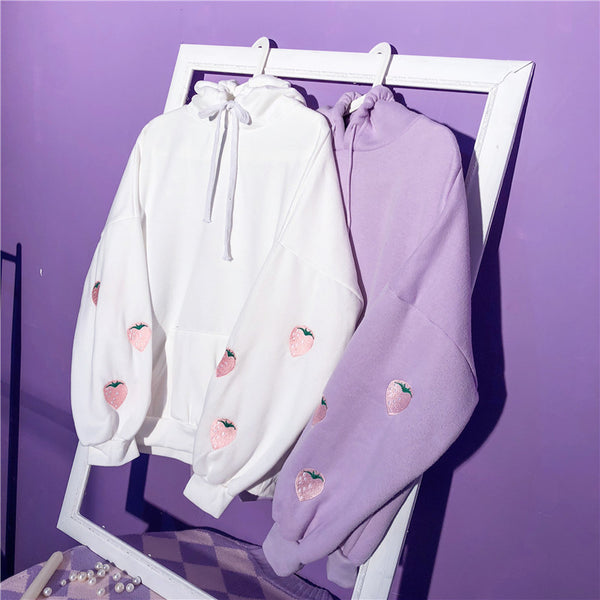 Embroidery Strawberry Hoodie