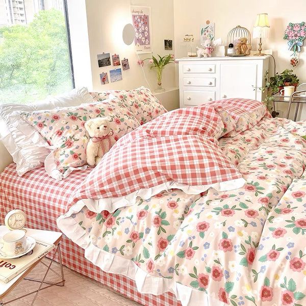 Plaid Flower Bedding Set