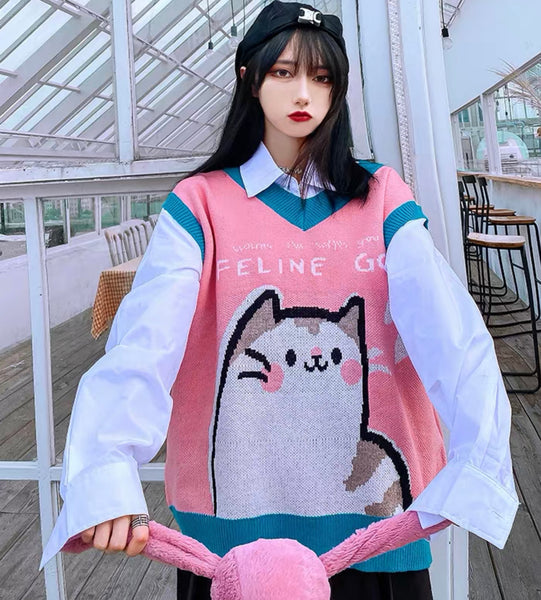 Kawaii Cat Knitted Vest