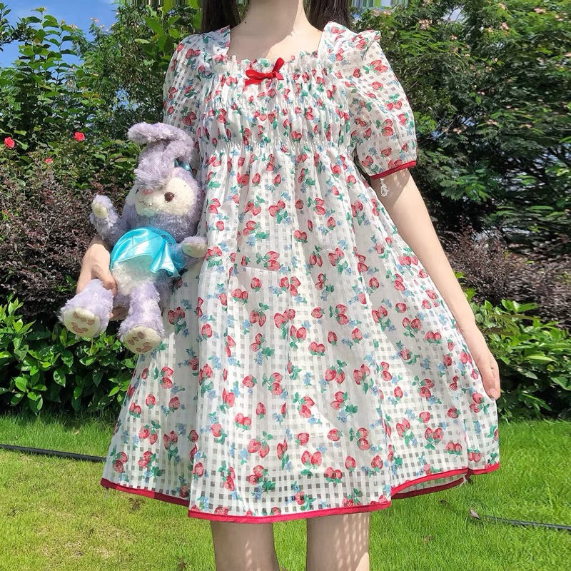 cute strawberry dress Uorisanigo Cute Strawberry Women's Dress with Pockets Elastic Soft Cozy Dress Size Large Patchwork Comfy Fashion Midi Dresses