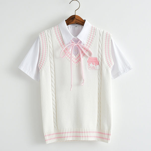 Embroidery Milk Knitted Vest