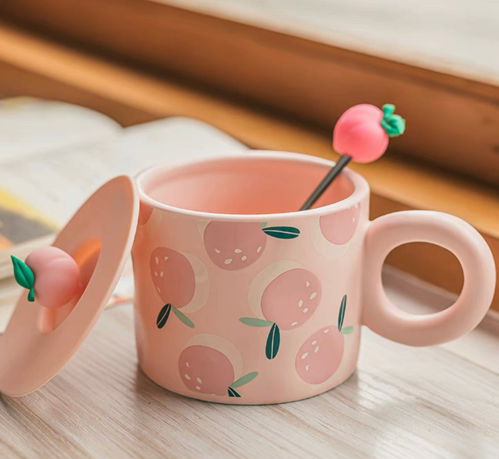 Cute Cartoon Fruit Friends Ceramic Cup with Straw – Kawaiies