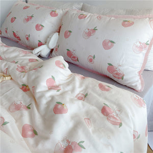 Peach With Rabbit Bedding Set