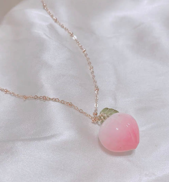 Cute Peach Necklace & Earrings & Bracelet