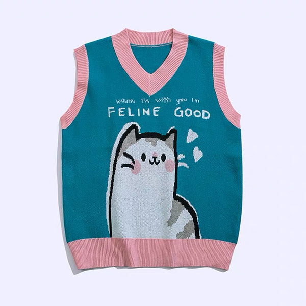 Kawaii Cat Knitted Vest