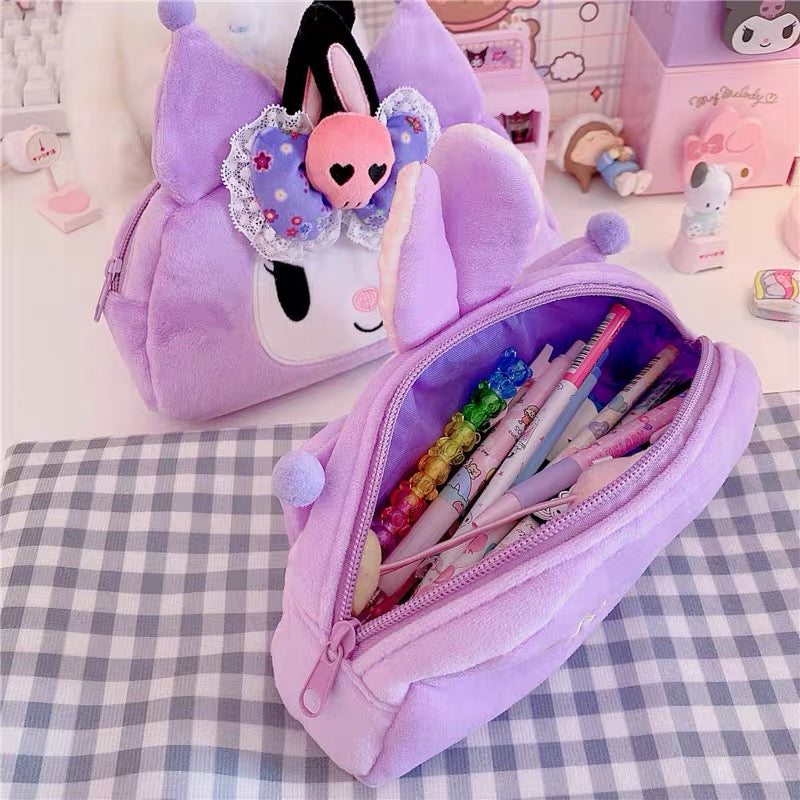 Cosmetic Bag Cute Pink Pencil Case Kuromier Kawaii Anime Bag Japanese Style  Cartoon Gifts for Girl Student High Capacity Purple