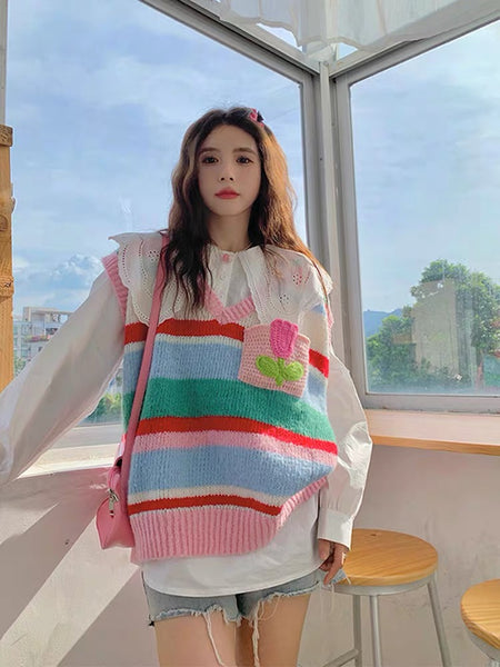 Pastel Color Knitted Vest