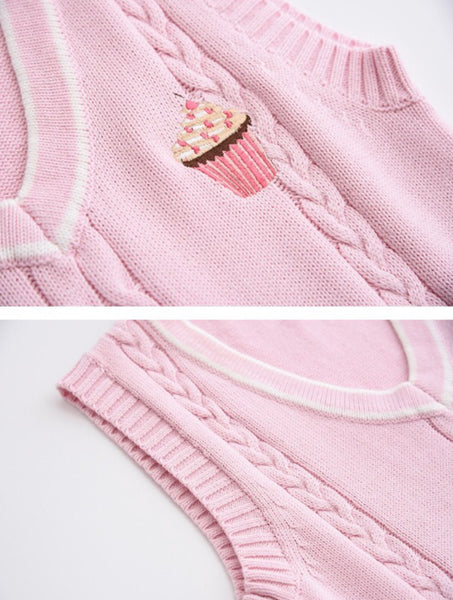 Embroidery Ice Cream Knitted Vest