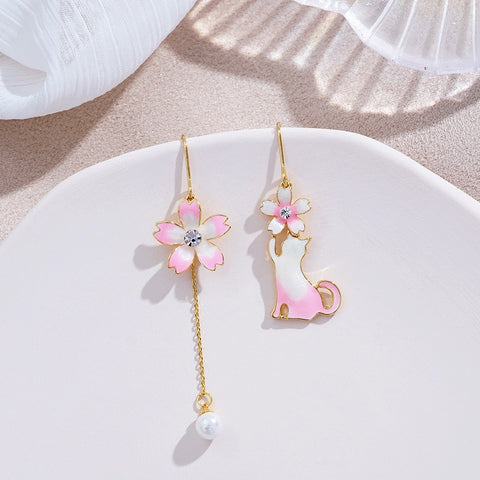 Sakura And Cat Earrings
