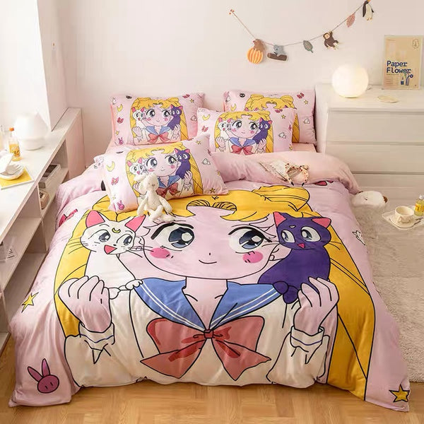 Girl With Cats Bedding Set