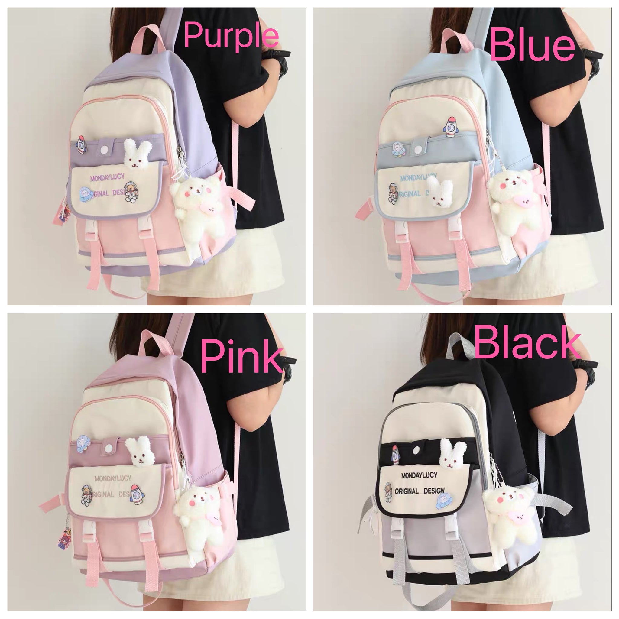 【hippiedippy】pastel backpack White Flower Pastel Blue Kawaii Cute Cottagecore Aesthetic