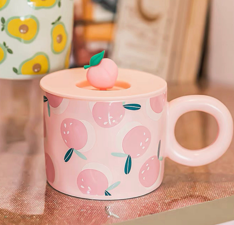 Cute Cartoon Fruit Friends Ceramic Cup with Straw – Kawaiies