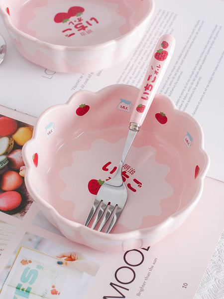 Cute Strawberry Bowl &Spoon & Fork