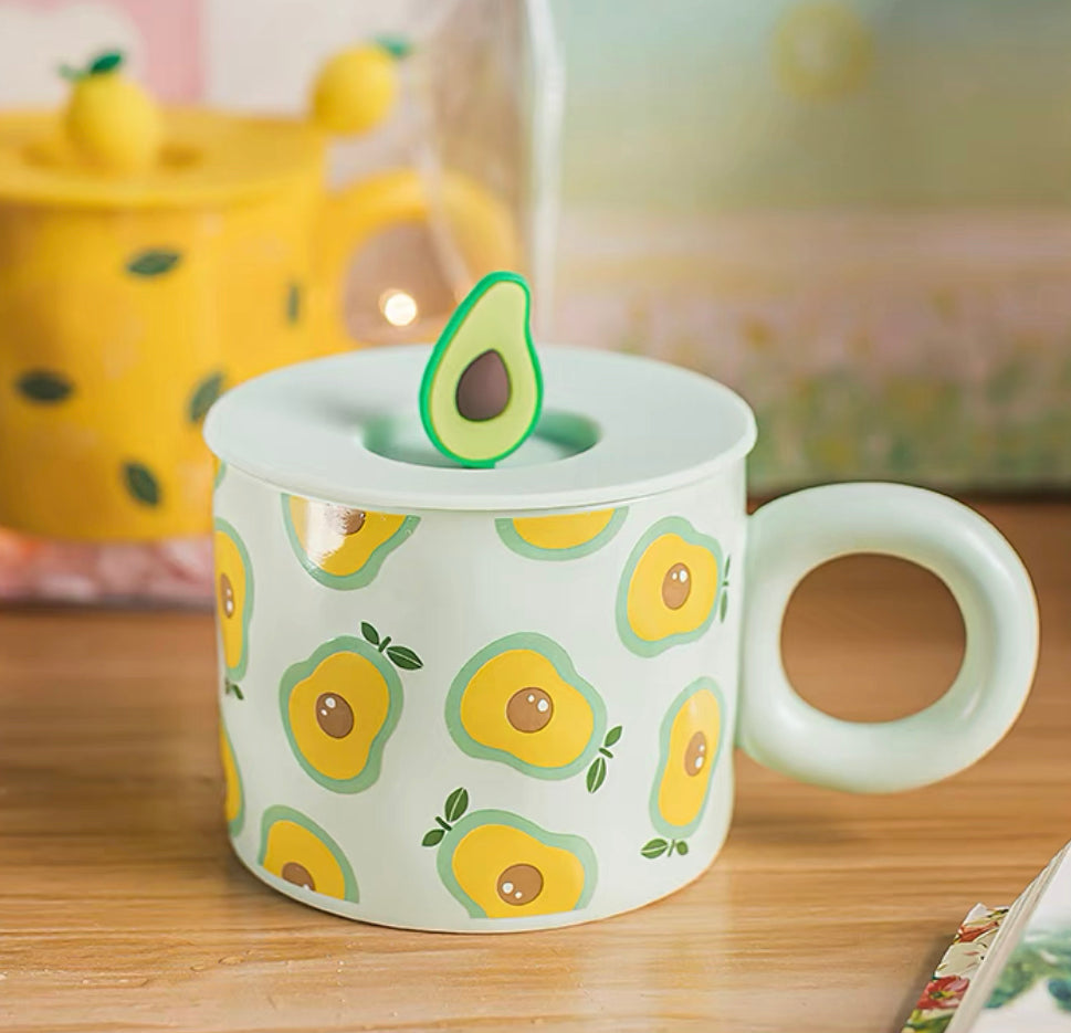 Cute Cartoon Fruit Friends Ceramic Cup with Straw – Kawaiies