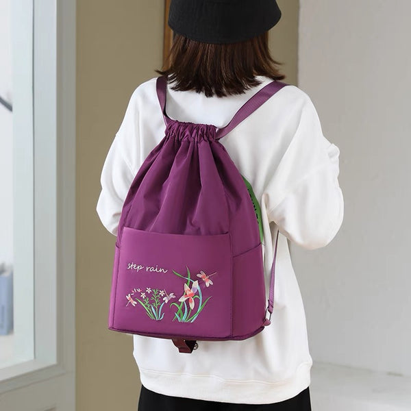 Cute Flower Embroidery Foldable Backpack