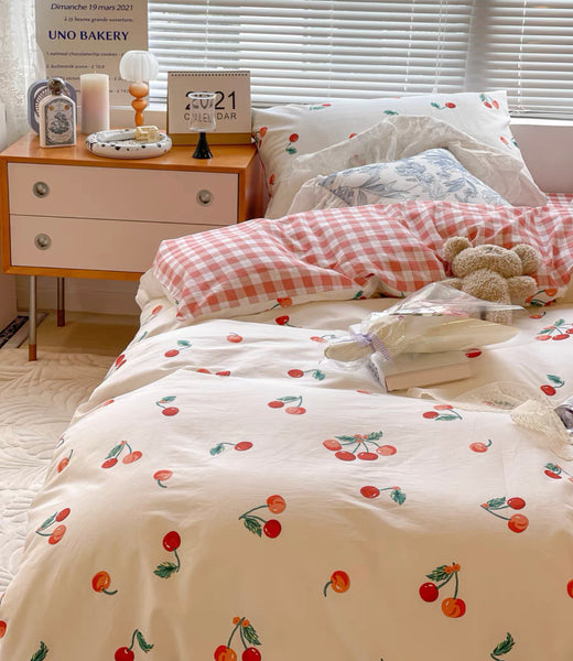 Sweet Plaid Cherry Bedding Set