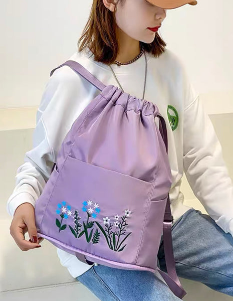 Flower Embroidery Foldable Backpack