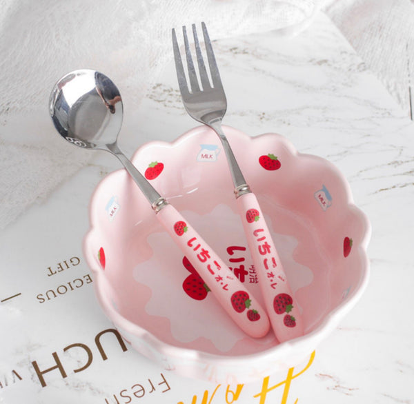 Cute Strawberry Bowl &Spoon & Fork