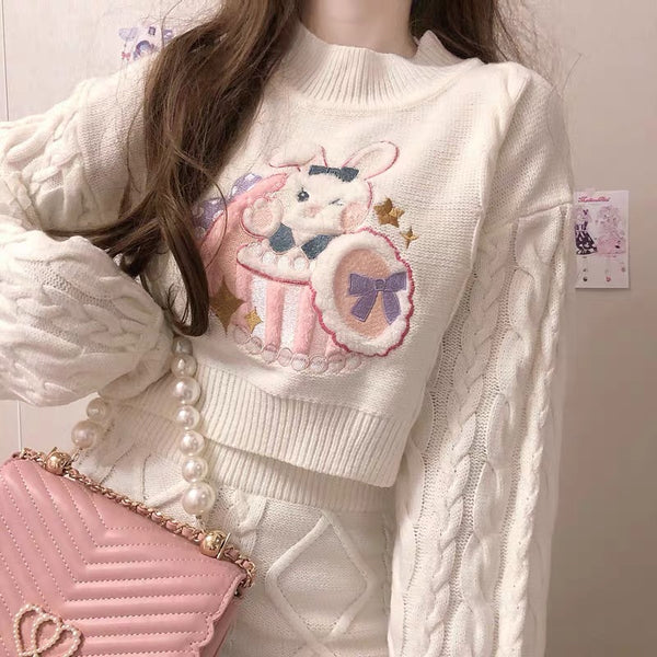 Kawaii Rabbit Sweater And Skirt