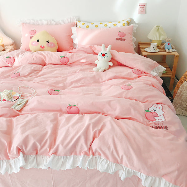 Sweet Rabbit And Peach Bedding Set