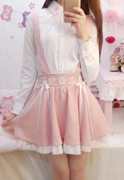 Sakura Embroidered Suspender Skirt