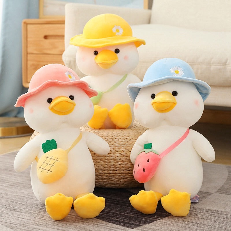 Cute Duck Plush with Flower Hat and Backpack - Soft Toy for Kids