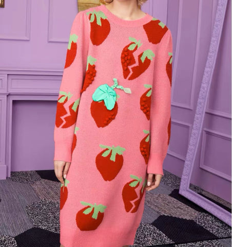 Sweet Strawberry Sweater Dress