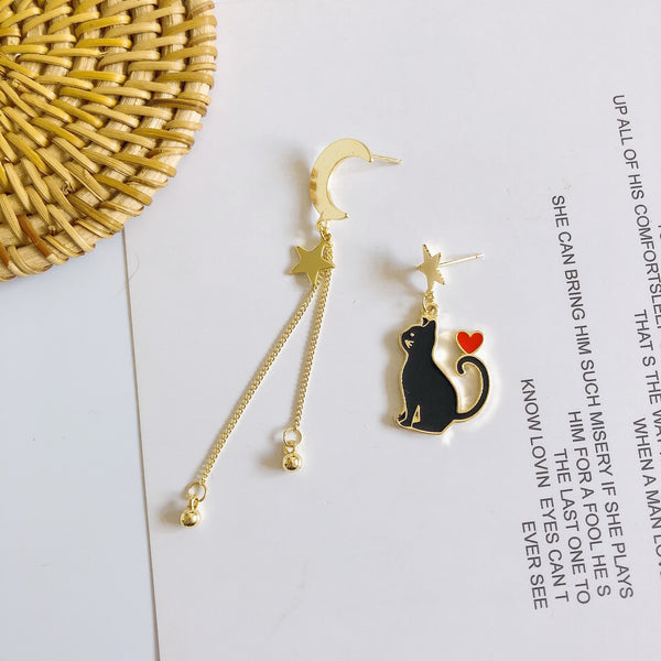 Moon And Cat Earrings