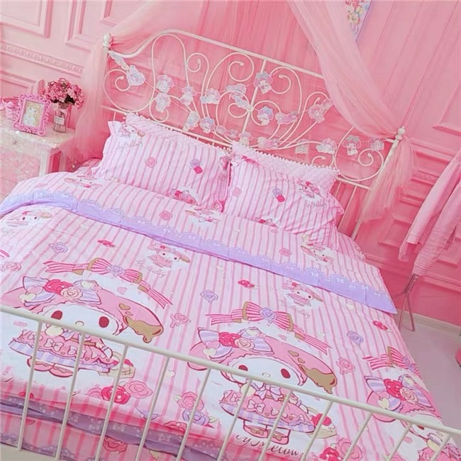 My Melody Inspired Pink Cotton Duvet Sheet Bedding Set Queen Twin King –  PeachyBaby