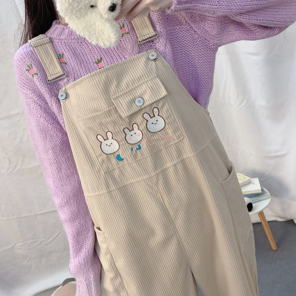 Cute Rabbits Suspender Trousers