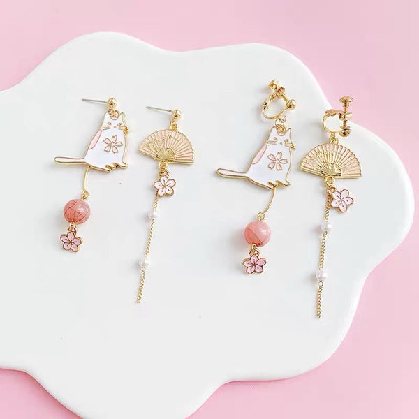 Sakura Cat Earrings